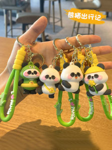 Delicate Cute Panda Keychain Soft Silicone Little Panda Flower Pendant Car Chain Accessory Bag Charm Fashionable Jewelry