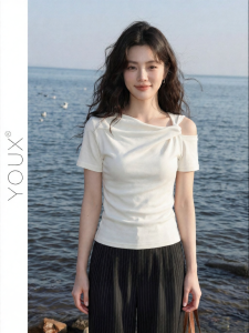 YOUXIANG | Áo Thun Ôm Sát Vai Trễ