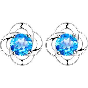 East Beauty | Natural Blue Gemstone 999 Sterling Silver Four-Leaf Clover Earrings