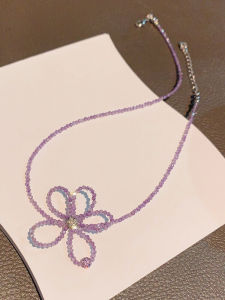 Sweet Simple Purple Crystal Sunflower Clavicle Chain Necklace Womens Fashion Jewelry Elegant Design Mixed Material Pendant