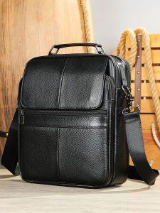 Mens Large Capacity Leather Crossbody Bag Multifunctional Business A4 Briefcase Cowhide 13 Inch Computer Bag Casual Style
