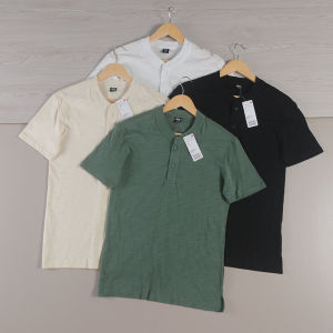 Summer 2024 Mens Washed Bamboo Fiber Vintage Layering Henry Collar Casual Loose Short Sleeve T-Shirt Fashion Urban Style