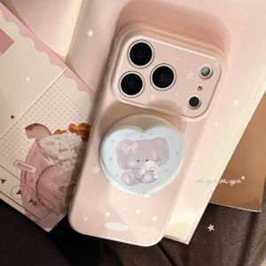 Korean Stars Love Heart Cartoon Elephant Magnetic Bracket Phone Case For iPhone 17 16 15 14 13 12 Pro Max Shockproof Soft Cover
