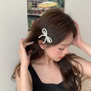 Fashionable Pearl Butterfly Knot Side Hair Clip Elegant Half-Up Princess Hair Clamp Retro Simple Hair Rope Trendy Hair Accessories