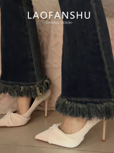 เรียบหรู หนัง เวอร์ชันรองเท้าส้นสูงชี้นิ้ว ผู้หญิง ฤดูใบไม้ร่วง รองเท้าปาร์ตี้ส้นอย่างดี เรียบง่าย ดีไซน์ สไตล์เกาหลี ทันสมัย