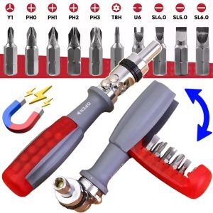 1 Set Ratchet Screwdriver 10-in-1 180° Adjustable Reversible Disassembly Installation Tools Hidden Alloy Steel Bits Strong Magnetic Adsorption