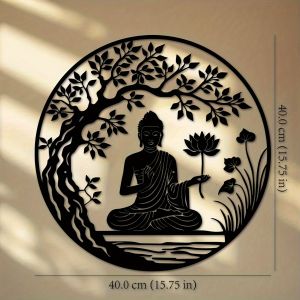 CIFbuy | CIFBUY Iron Wall Art Bodhi Tree Buddha Metal Sculpture Hanging Plaque Zen Spiritual Indoor Outdoor Home Decor Ornament Accent