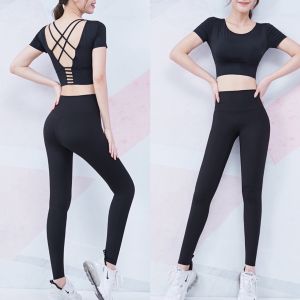 Bộ Đồ Tập Thể Thao Nữ Quần Dài Áo Croptop Kèm Mút Đan Dây Lưng Chất Thun Lạnh Co Giãn Tốt