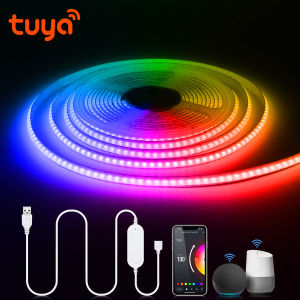 Tuya Smart WiFi COB RGB LED Strip Dimmable Dimmer LED Tape Ribbon 8mm 576LEDs/M TV BackLight Kitchen Room Decor 5V USB Light