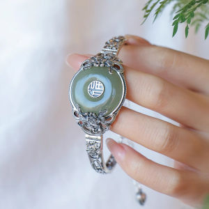 Retro 925 Silver Bracelet Ring Set Turandontite Design Lucky Character Small Audience Fresh Floral Pattern Traditional Chinese Style