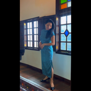 COCOONESE Short Sleeve Cheongsam - Sierra Blue