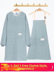 Long Sleeve Cotton Linen Apron for Adult Women Spring and Autumn Kitchen