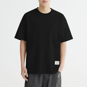 เสื้อยืดแขนสั้นผ้าไหมน้ำแข็งแห้งเร็วสำหรับผู้ชาย สีพีช ทรงหลวมสบายๆ สำหรับฤดูร้อน 2025 เสื้อยืดแขนสั้นผ้าผสมโพลีเอสเตอร์และไนลอน