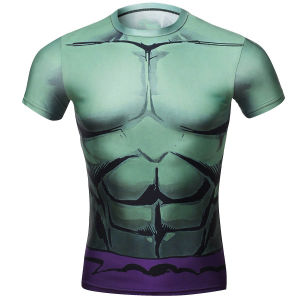 Mens Compression Sports Shirt Running Short Sleeve Print Tee