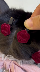 Red Velvet Rose Hair Clip Flower Hair Claw for Women Girls Elegant Floral Hair Accessories Korean Style