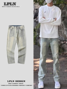 Retro Mud-Dyed Straight Leg Jeans Mens Casual High Street Style Spring Autumn Wear Multi-Pocket Jeans for Teenagers