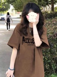 Pure Cotton American Retro Couple Short Sleeve T-Shirt Women Summer Large Size Loose Design Sensation Half Sleeve Top