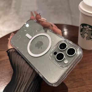 CrashStar MagSafe Glitter Transparent Clear Thick Hard Phone Case For iPhone 16 15 14 Pro Max Plus 13 12 11 Pro Max Wireless Charging Phone Casing Diamond Shockproof Phone Cover Shell