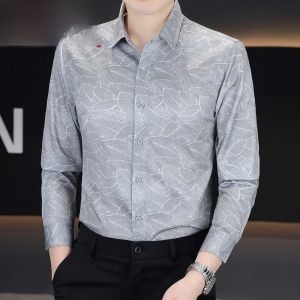 HENGYUANXIANG | Spring Summer Mens Long Sleeve Shirt Iron Free Lightweight Fashion Slim Fit Printed Business Shirt Standard Edition Button Design