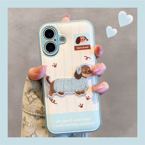 Cartoon Blue White Embroidery Dachshund Phone Case for Huawei Nova13 Nova10 Hionova9 Protection Cover Anti-Fall High-End Feel