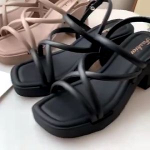 WALKINGSHOW New Style 7cm High Block Heeled Footwear Casual Rubber made Fashion Sandals #FL403