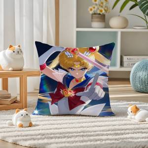 Bandai | Sailor Moon Sailor Mercury Anime Plush Pillow Cover Soft Short Plush Cushion Cover For Sofa Bedroom Home Decor Gift Decoration