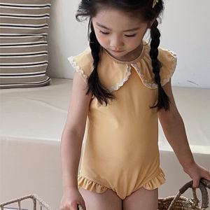 Girls Summer Sun Protection Quick-Drying Doll Collar Hot Spring One-Piece Swimming Suit Kids Baby Net Red Best Selling Swimsuit