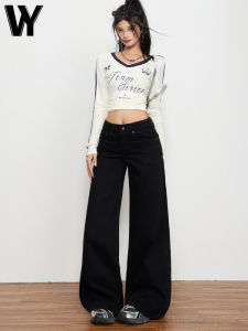 American Style Loose Fit Black Wide Leg Jeans Womens Autumn New Arrival Durable Straight Cut Trousers Versatile Slimming Effect