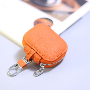 2024 New Mini Hanging Buckle Car Key Case First Layer Cowhide Small Family Key Bag Bluetooth Headset Storage Bag
