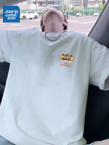 Jeanswest American Style Mens Short Sleeve T-Shirt Pure Cotton Lightweight Summer Casual Versatile Top Animal Print round Neck