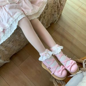 Tất Lolita Ngọt Ngào Có Thắt Lưng Bướm Viền Ren Dễ Thương Mới 2025 Tất Lolita Dày Thông Thường Dành Cho Nữ Có Đế