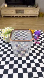 2L-3.7L Mini Desktop Trash Can Desktop Transparent Cute Square Cartoon Peel Confetti Uncovered Storage Bucket Student Plastic