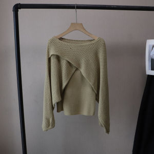 Áo Len Dệt Kim Dài Tay Khoét Rỗng Cao Cấp Đa Năng Áo Khoác Vai Phong Cách Hàn Quốc Áo Khoác Hai Mảnh Áo Khoác Mỏng Mùa Thu