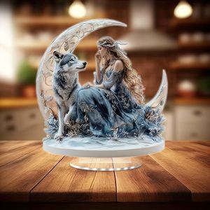 10inch 2D Fairy Spirit & Guardian Wolf Acrylic FigurineColor Printed Desktop Decor Rococo Style Attractive Home Exquisite Gifts