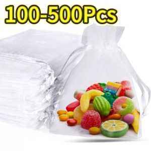 100-500 Organza Bags Random Mesh Organza Jewelry Bags DrawstringSmall Drawstring Favor Pouches Christmas Candy Wedding Birthday