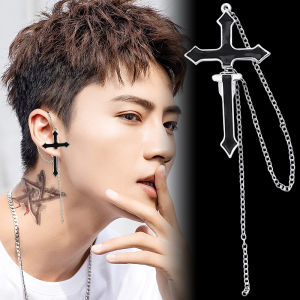 Fashion Punk Black Cross Drop Earrings for Teens Vintage Rock Long Chain Ear Cuffs Women Men Earrings Girls Jewelry