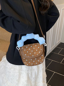Childrens Mini Polka Dot Suede Crossbody Bag Girls Trendy Fashion Autumn Winter Handbag Casual Solid Color Soft Handle Bag
