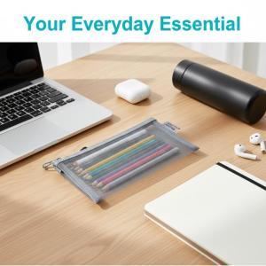 Mesh Pencil Pouches With Transparent Design And Durable Zipper Perfect For School Exams Office Daily Storage