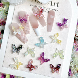30 Món Trang Trí Móng Tay Nhựa Mềm Hình Bướm Phát Sáng Màu Sắc Chuyển Đổi Có Nhũ Thiết Kế 3 Bướm Dùng Trang Trí Nail Art Tự Làm