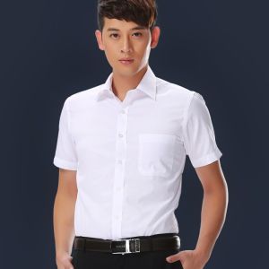 Business Casual Short Sleeve Shirt Mens Slim Fit Workwear White Thin Summer Shirt Breathable Comfortable Polyester Cotton Blend