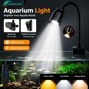 Kebidumei 3 Colors Mini Clip-on Aquarium Lamp Zoomable Adjustable Tank Light Plant Lamp 360 Degree Rotation Waterproof LED Aquarium with Timer Living Room Decoration Accessories