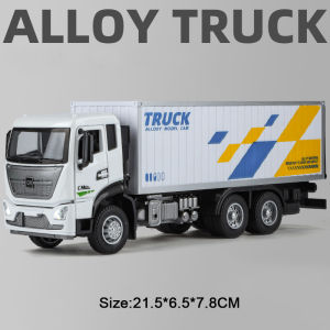 1:32 Container Transport Truck Alloy Car Diecast Toy Model Doors Opened Sound Light Pull Back Vehice Childrens Puzzle Toys Gift