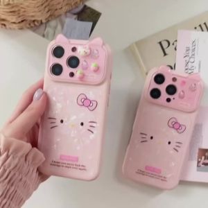 Sanrio | Luxury Pink Sanrio Hello Kittty Bow Cat Ears Phone Case For iPhone 17 16 15 Pro Max 17 Pro 16 Cute Cartoon Shockproof Hard Cover