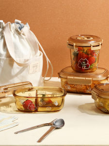 Large Capacity Glass Lunch Box Three Grids Fruit Box ness Preservation Box Light Weight Portable Bento Box for Office Workers