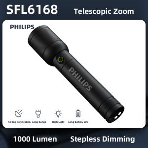 Philips Optical Zoom Flashlight Portable Flashlight With 4 Lighting Modes USB C Rechargeable For Self Defense Camping