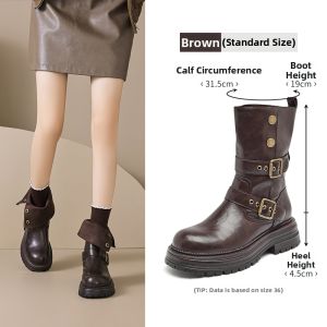 Agsdon | Summer New Mid-calf Vintage Mahogany Thick-soled Womens Western Boots