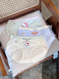 Pure Cotton Mid-Waist Triangle Panties Breathable Extended Crotch Comfortable Underwear for Women Long Crotch Length Cat Themed
