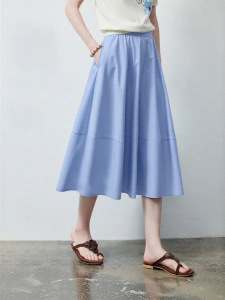 Toyouth | Chân Váy Midi A-Line Cao Waist Mới Thu Màu Xanh Đơn Giản