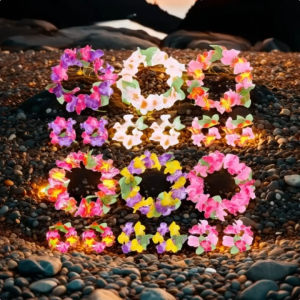 Tropical Hawaiian Party Theme Wreath Petals Necklace Headband Bracelet Set Artificial Flowers Hawaiian Beach Sunglasses Birthday Wedding Party Decoration