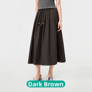 Purcotton | Summer Office Versatile High-waist A-line Midi Skirt Brown